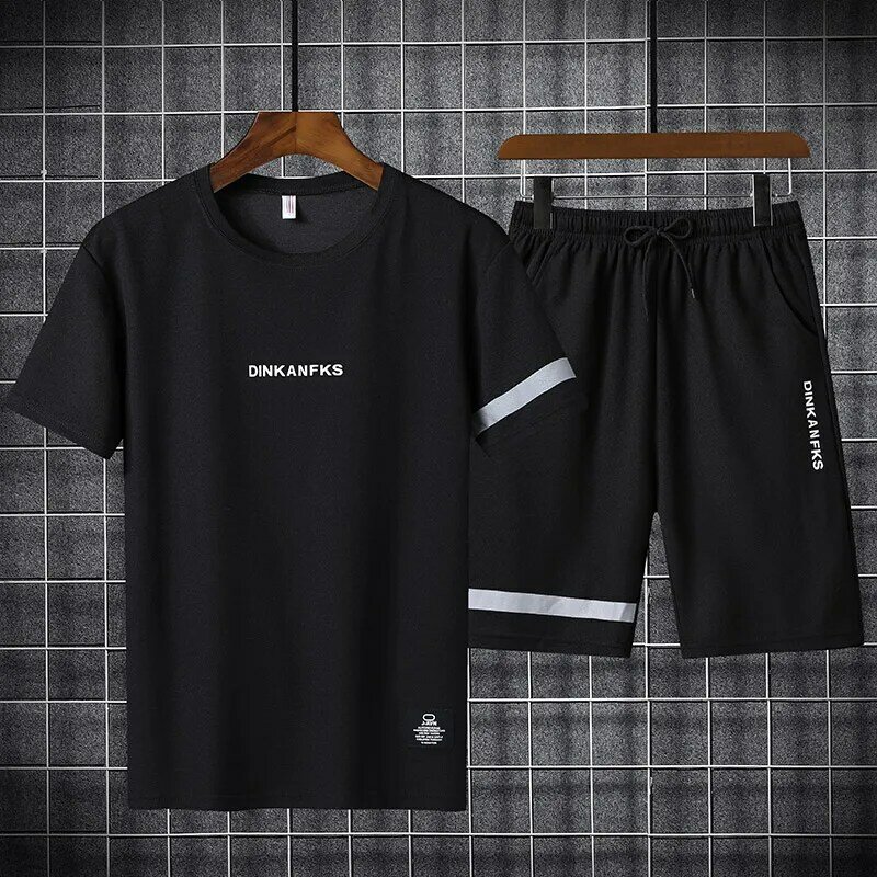 Спортивный костюм мужской из двух предметов, футболка и шорты, брендовая одежда для спорта, спортивный костюм, лето 2021