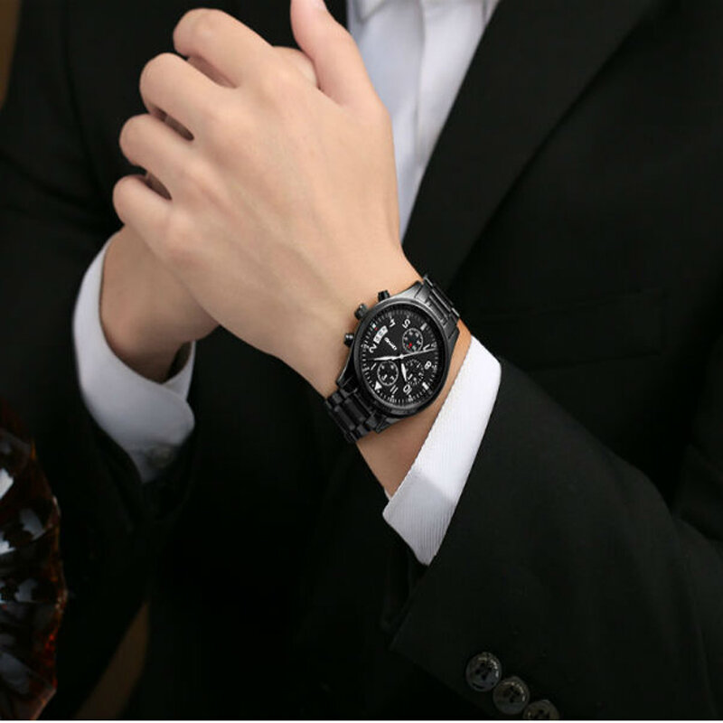 Kinyued marca topo cronógrafo relógios masculinos luxo luminoso negócio relógio de quartzo homem calendário à prova dwaterproof água aço relogio masculino