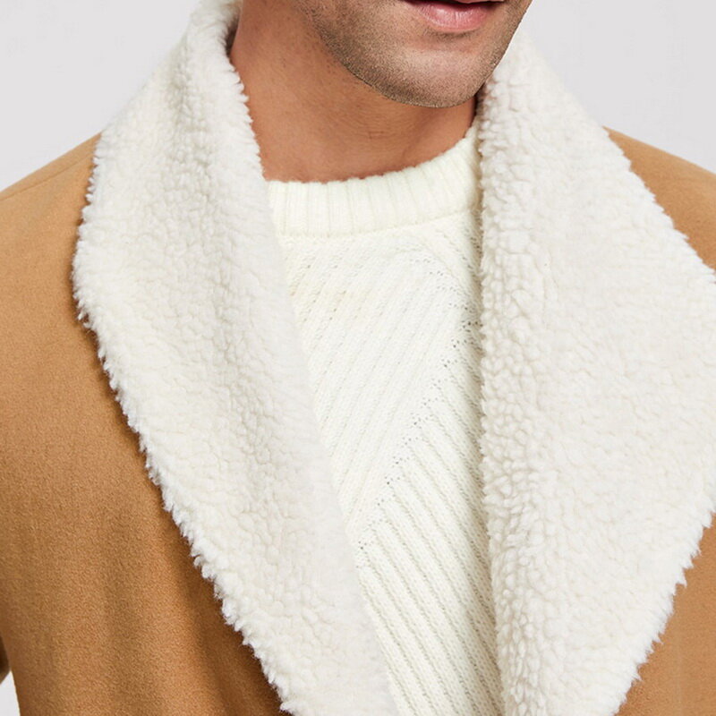 Moda masculina trench fino meados de comprimento polar lã cor sólida blusão de manga comprida casaco masculino jaqueta 2020