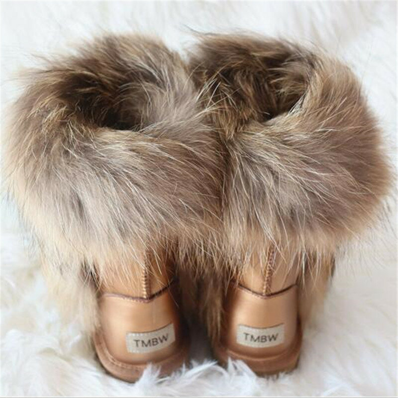 คุณภาพสูง2021 Non-Slip Big Fox ขนสัตว์ผู้หญิงฤดูหนาวรองเท้าบู๊ตหิมะรองเท้าหนังแท้ Cowhide กลาง-Calf Women รองเท้าบ...