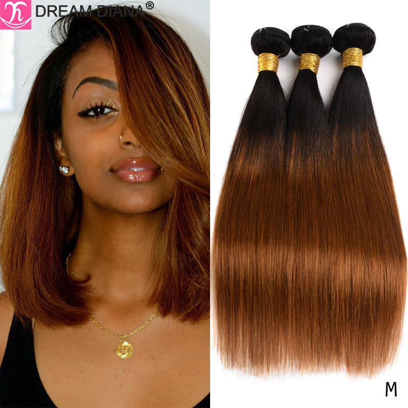 DreamDiana-mechones de pelo Natural liso peruano, cabello Remy ombré 10A, 2 tonos, 1B 30, cabello de color marrón, paquete de 100% cabello humano