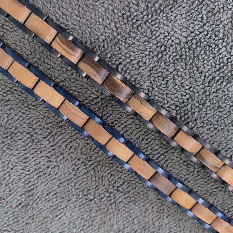 High Quality Handmade Wholesale Custom Mens Steel Wood Bracelet Blue Plated Wrist Band Man Charm Bracelets Wood Pulsera Madera