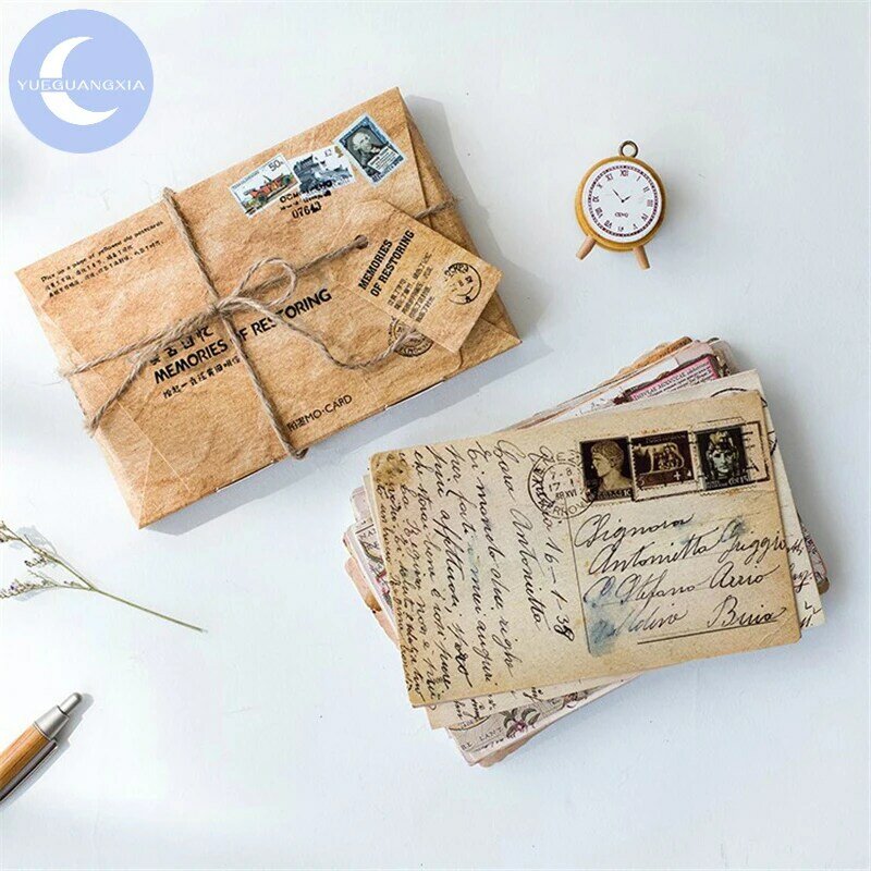 Yoofun 30 sztuk/pudło Retro wspomnienia przywracania pocztówki styl Vintage innowacyjne artykuły papiernicze pisanie pozdrowienia pocztówki
