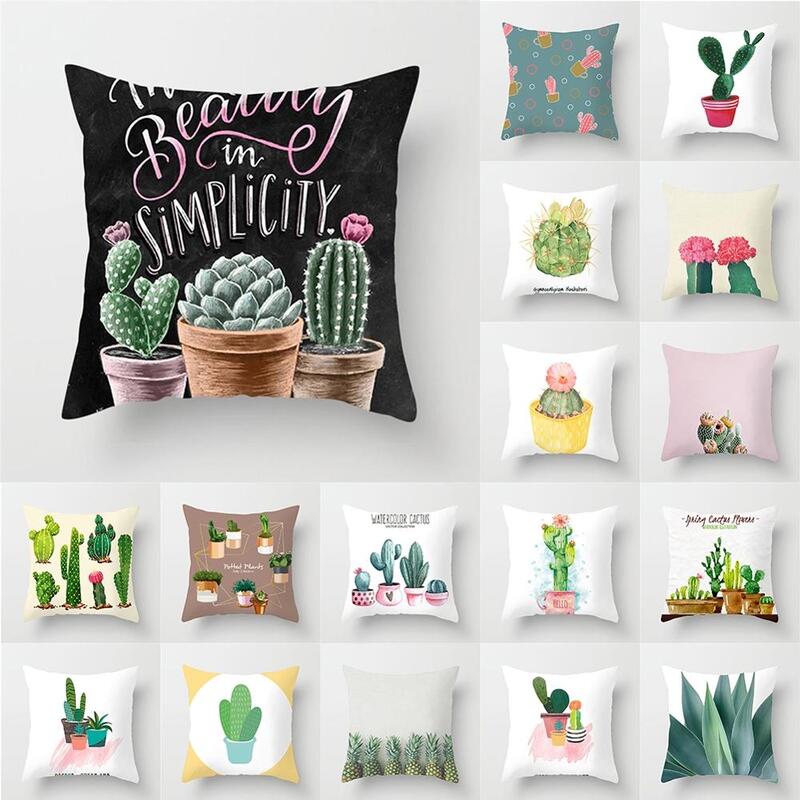 Green Cactus Plant Art Plush Square Decorative Hug Pillow Case Living Room Cushion Cover 45x45 Cm Elegant Stylish Home