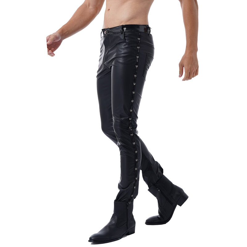 Schwarz Männer Latex Hosen Niedrige Taille Legging Shiny Faux Leder Hosen Mode Enge Hosen für Clubwear Zeigen Rock Band Leistung
