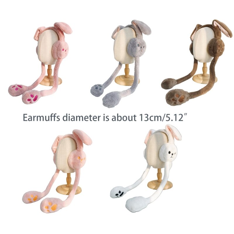 Earmuffs de coelho em movimento orelhas de coelho aquecedores de orelha para crianças dobrável earmuffs em movimento com orelha de coelho no inverno l41b