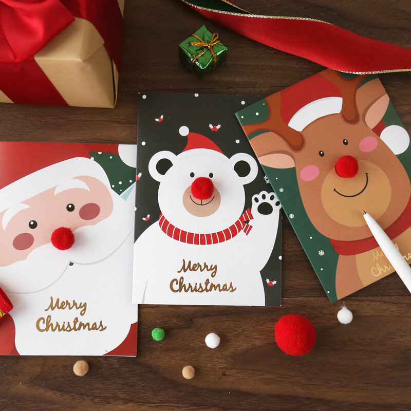 Tarjetas de Navidad de papel Kraft Vintage para acción de gracias, tarjetas de felicitación hechas a mano con sobres, Elk, Deer Bell, muñeco de nieve, 10 Uds.