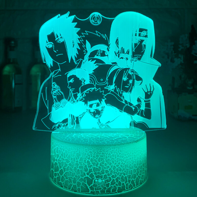 Najnowszy 3D lampa Led lampki nocne kreskówka Naruto dzieci Uzumaki Kakashi Sasuke Haruno Sakura japońska Manga Anime komiks czujnik lampy
