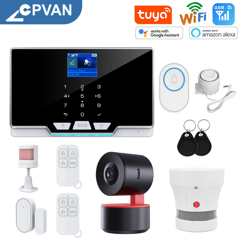 Sistema de alarma antirrobo para el hogar, Detector inteligente con cable inalámbrico, teclado táctil RFID, Wifi, GSM, 433MHz, aplicación Tuya para IOS y Android