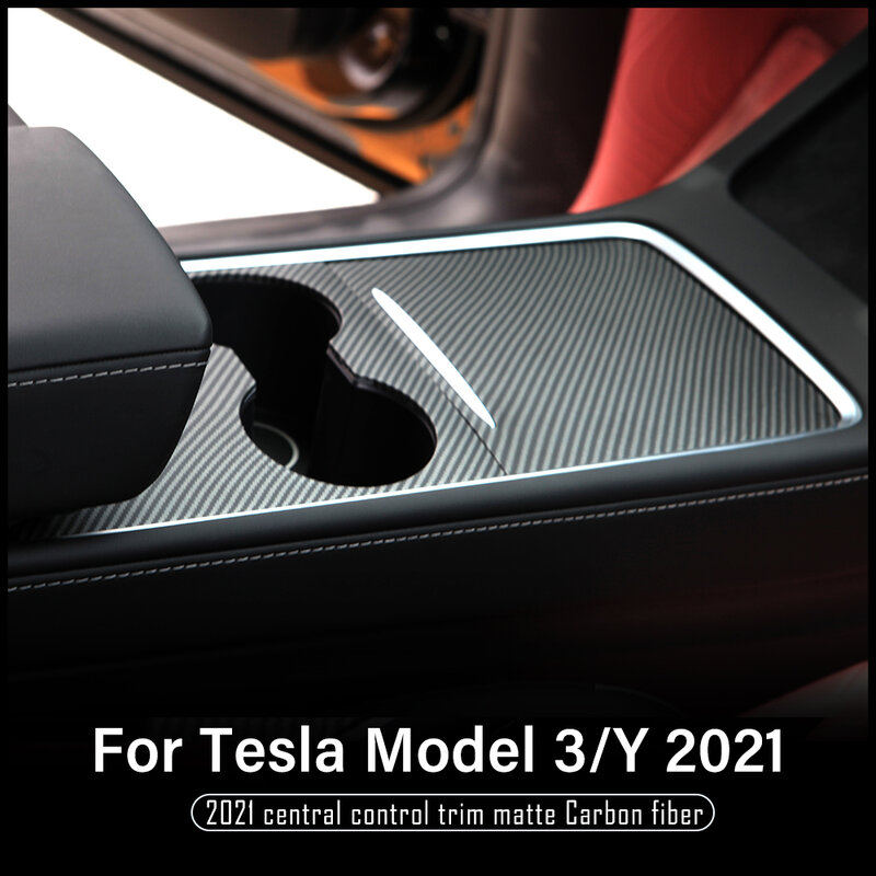 Aksesori Tesla Model 3 2021 Baru Stiker Sampul Konsol Tengah Serat Karbon Model Matte Y Tiga Patch Perlindungan Interior Mobil