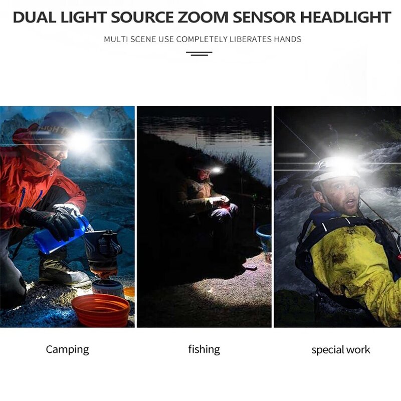 USB Rechargeable LED Headlamp Super Bright Warm White COB+ Red Light High Hardness ABS Waterproof Head-mounted Portable Lamp