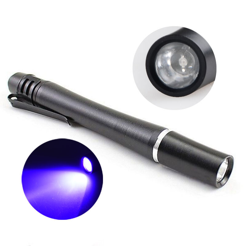 TopCom 3 W mini kieszonkowy 2AAA zasilany z baterii 395nM 380nM 365nM ultrafioletowe stopu aluminium UV długopis latarka uv pióra światło latarka