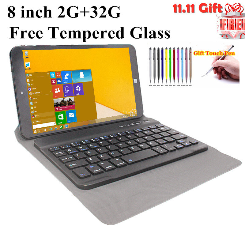 PC Tablet 8 Inci dengan Keyboard Bluetooth 2GB + 32GB Windows 10 Home 1280X800 IPS WIFI Kamera Ganda Quad Core