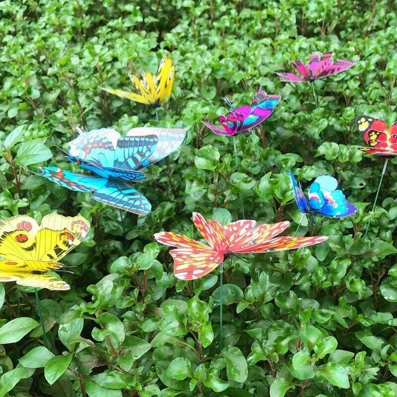 New Butterfly Stakes, 50Pcs 7Cm Garden Butterfly Stakes Decor Outdoor Yard Patio Planter Flower Pot Spring Garden