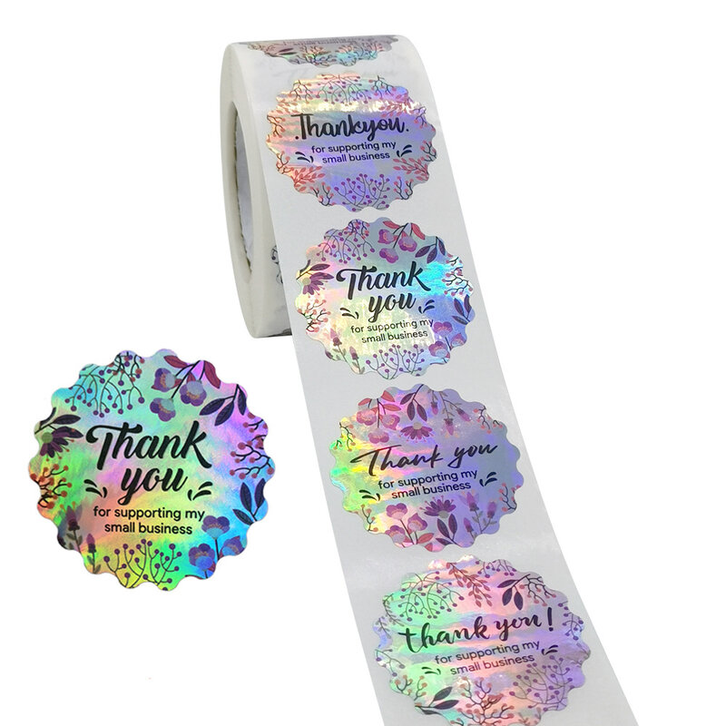 500 sztuk 3.8cm Laser Rainbow dziękuję naklejki nowy rok Business Party kartka z życzeniami uszczelnienie dekoracji etykieta do prezentów