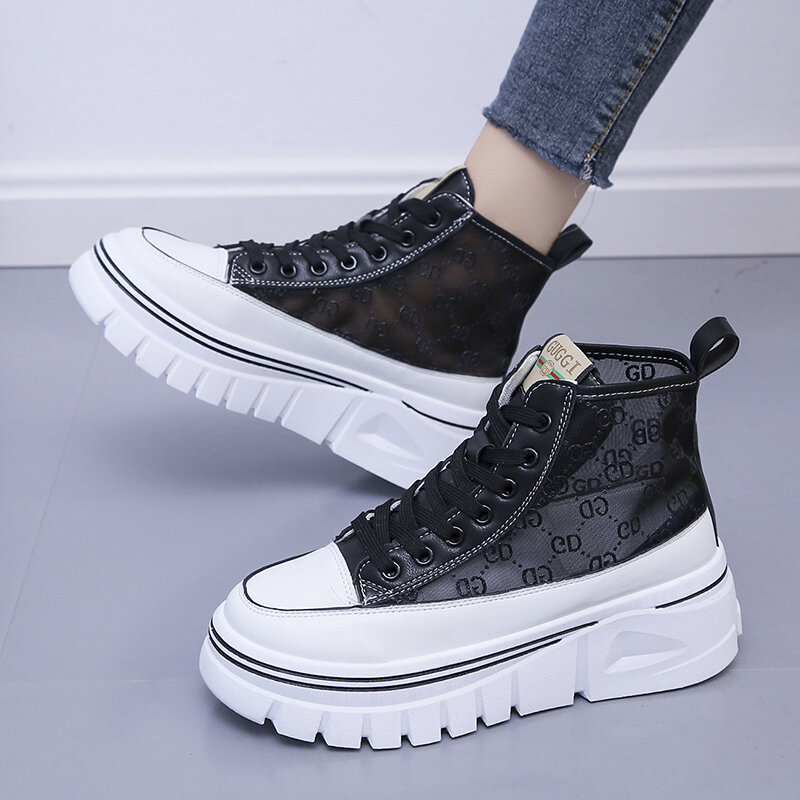 2021 Brand Sneakers Women Platform Vulcanized Shoes Fashion Breathable Thick Bottom High Top Chunky Sneakers Women Basket Femme