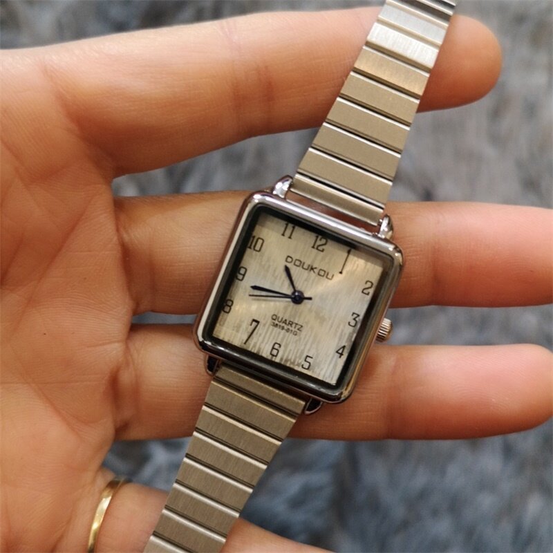 Simples número relógios de moda feminina elegante quadrado dial senhoras quartzo relógios de pulso de aço inoxidável prata relógio feminino presentes