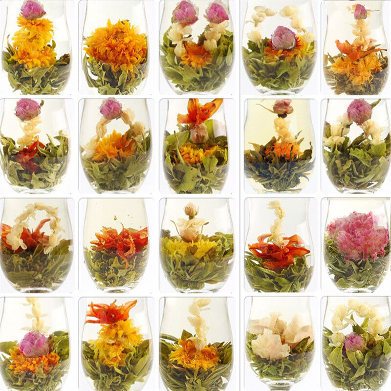 20 tipos/saco china blooming chá verde bola de chá artístico flor flores chá chinês florescendo chá da flor