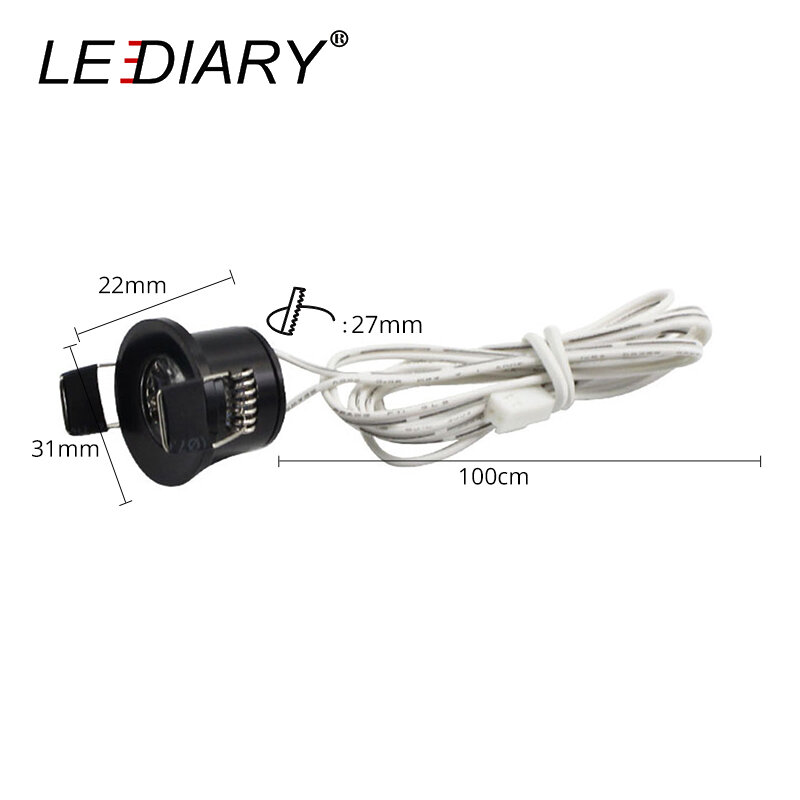 LEDIARY 12V Mini LED Spot Downlights Dimmable Lamp Set Remote Control Ceiling Recessed 1.5W 27mm Cut Hole Black Cabinet Lights