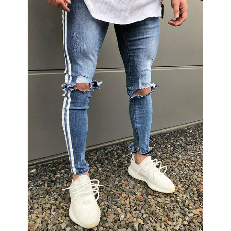 Pantalones vaqueros con agujeros para hombre, jeans elásticos de corte recto, a la moda, nuevo estilo, primavera y otoño, 2021