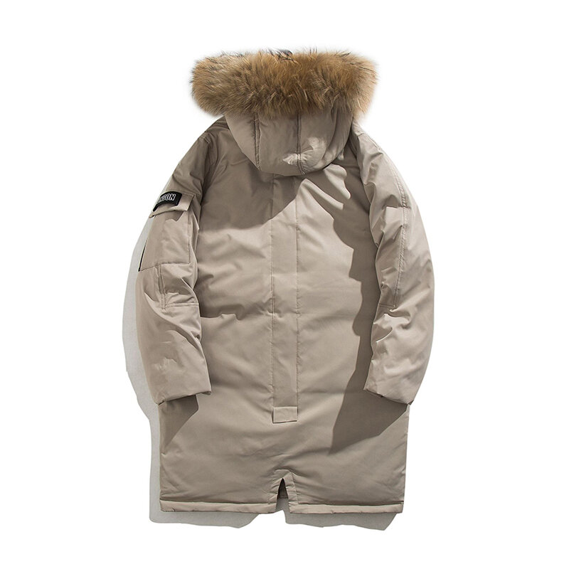 Pato branco para baixo jaqueta masculina inverno longo para baixo parkas outwear casaco moda gola de pele camuflagem longo engrossar jaqueta quente M-3XL