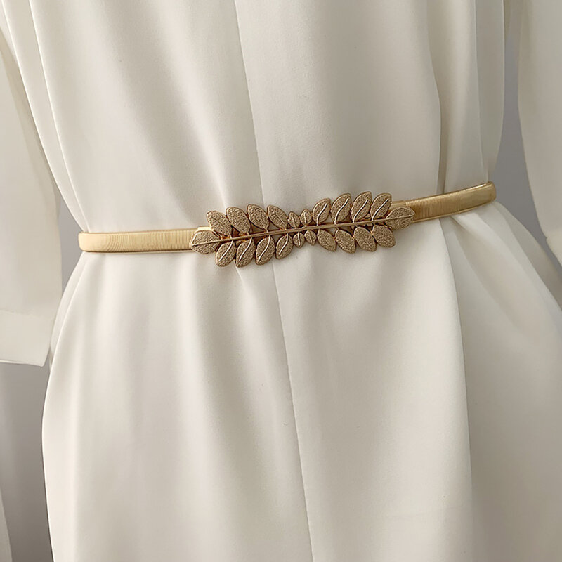 MOLANS-Cinturón con hebilla de Metal y hojas para mujer, cinturón con cadena elástica, cinturones finos dorados, accesorios de correa de boda