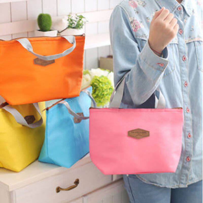 Candy Color Soft Oxford Fabric Waterproof Luch Bag Insulated Insulated Box Tinfoil Picnic TravelPink Yellow Blue  Luch Buttot