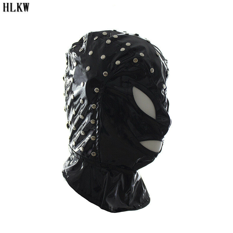 Sexy PU Leather Latex Hood Black Adult COS Toy Breathable Headpiece Fetish BDSM Adult for party role games outfit accessory