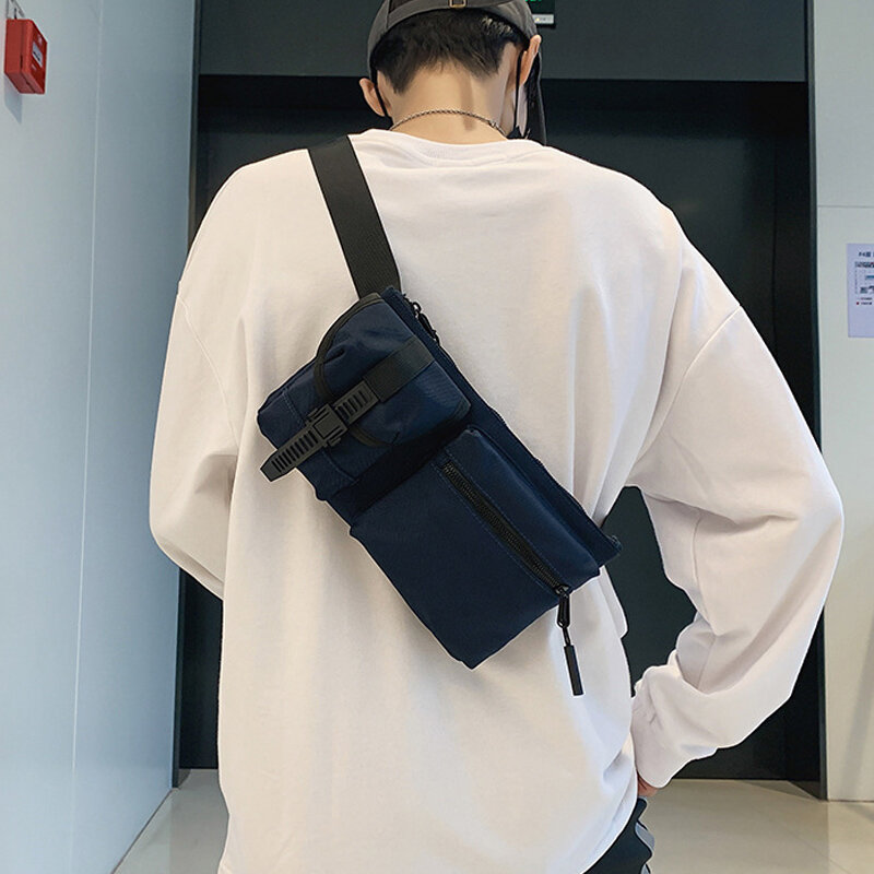 Trend marki torby z paskiem mężczyzna na zewnątrz torba podróżna na ramię wysokiej jakości Nylon mężczyźni talii pakiety Casual Solid Color moda torba na klatkę piersiowa