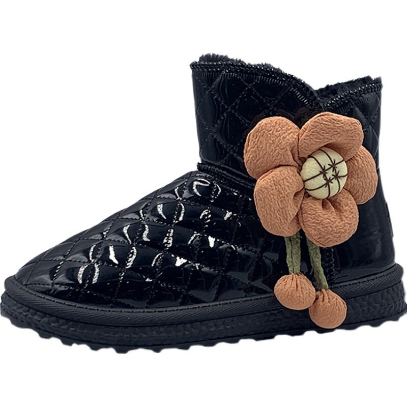 Bota de neve sólida de pele preta para mulher tornozelo rasa algodão sapatos de pelúcia inverno manter quente botas para mulher 2021 quente eva botas