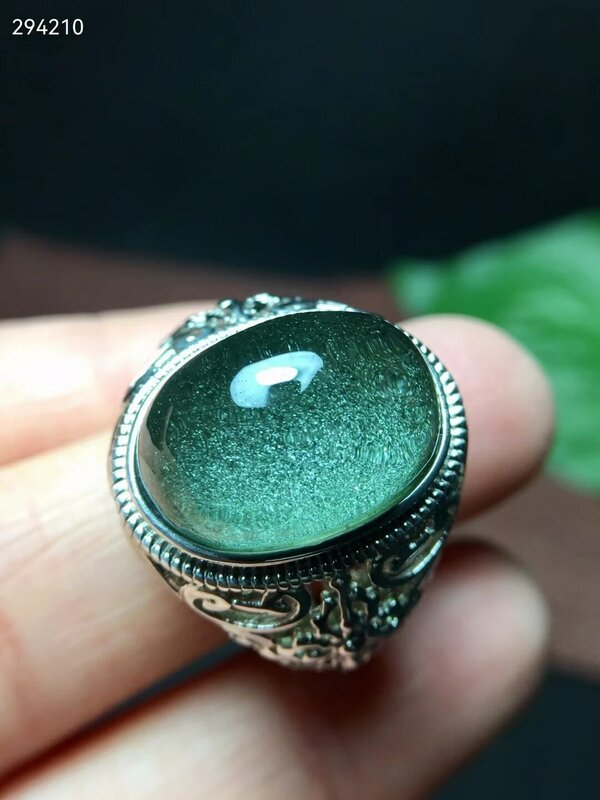 Grand anneau ovale réglable en Quartz fantôme vert naturel, 17/12mm, argent 925, cadeau Rare, bijoux AAAAA