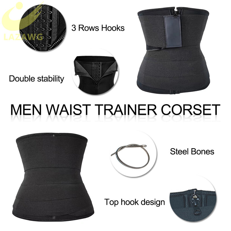 LAZAWG-Entrenador de cintura para hombre, faja moldeadora, envoltura de vendaje, cinturón adelgazante para vientre, corsé, bandas elásticas, moldeador de cuerpo