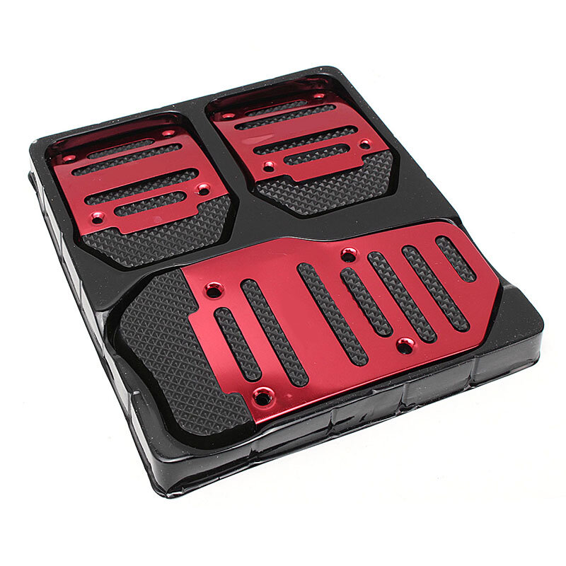 3 pçs não deslizamento de alumínio do carro transmissão manual vermelho pedal conjunto capa kit freio embreagem acelerador vermelho estilo do carro almofadas pedal