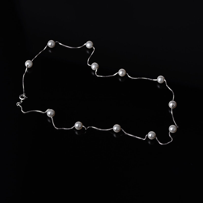 ANENJERY-collar de perlas de 6mm para mujer, gargantilla de Color plateado, caja de regalo, joyería, S-N54