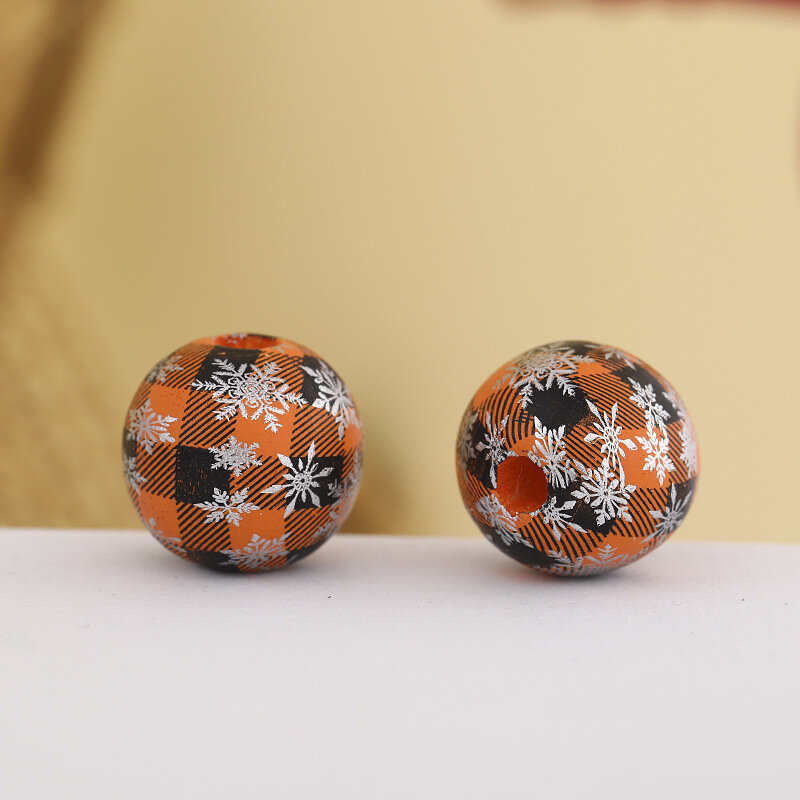 10Pcs reticolo fiocco di neve perle tonde di legno allentate gioielli per bambini che fanno braccialetto di fascino accessori fai da te decorazioni natalizie