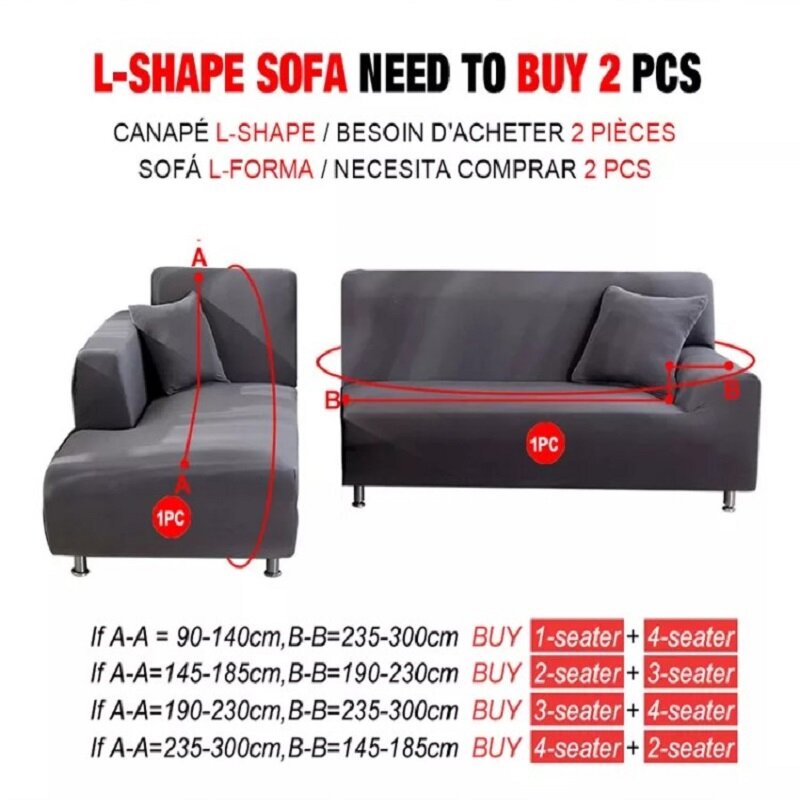 Fundas de sofá en forma de L para sala de estar, cubierta de sofá de esquina sólida elástica, funda de sofá seccional en forma de L, juego de 1/2/3/4 asientos