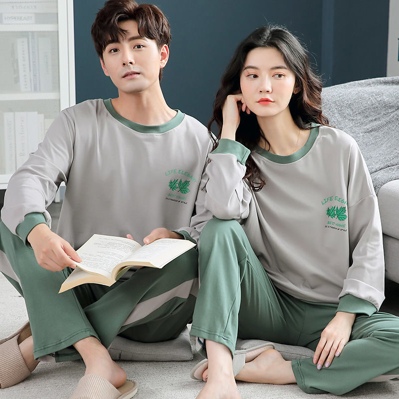Pijama de algodão manga longa para casal, conjunto de pijama feminino masculino para amantes de inverno