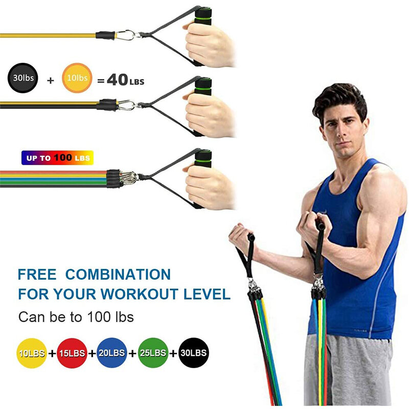 17Pcs Resistance Bands Set Expander Oefening Fitness Pull Touw Elastische Rubberen Band Stretch Yoga Buizen Harness Training Workout