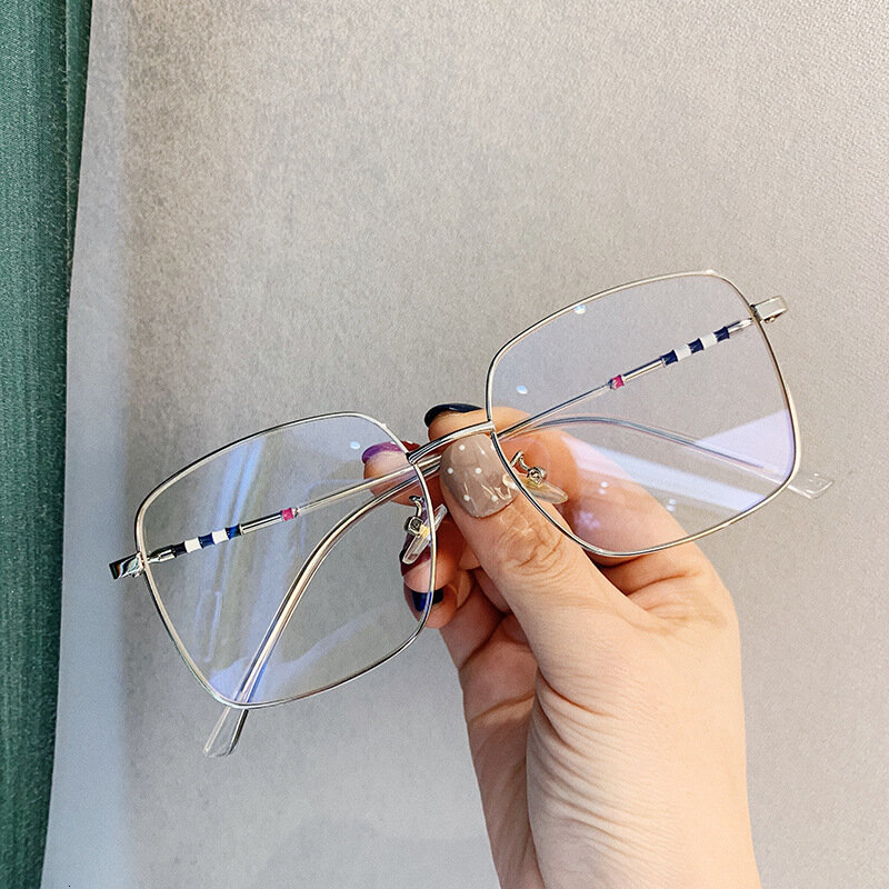 Tamanho grande quadrado claro óculos quadro para mulher óculos de liga retro masculino vintage impressão listra eyewear feminino transparente tons