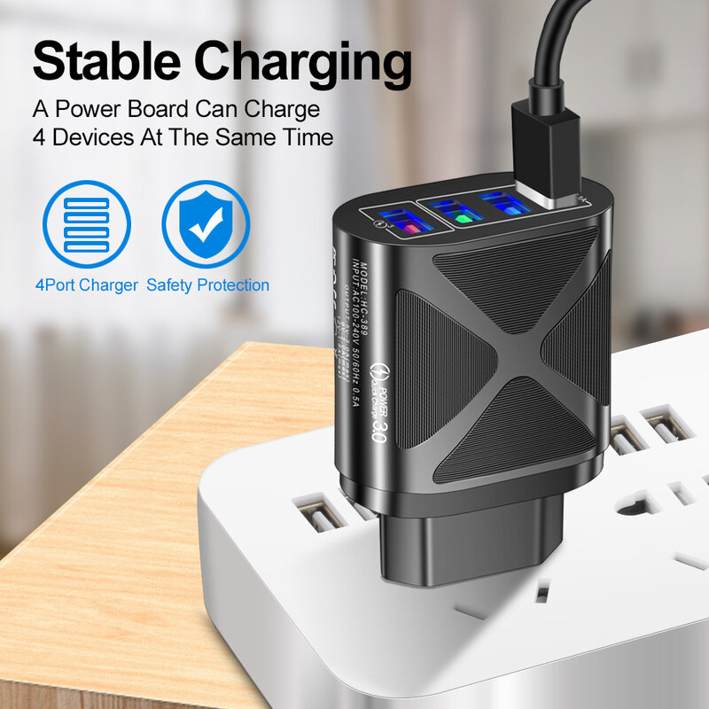 4 usb charger  Quick Charge3.0 4.0 Chargers for iphone 12 Xiaomi redmi note 10 oneplus fast charger Mobile Phone Chargers