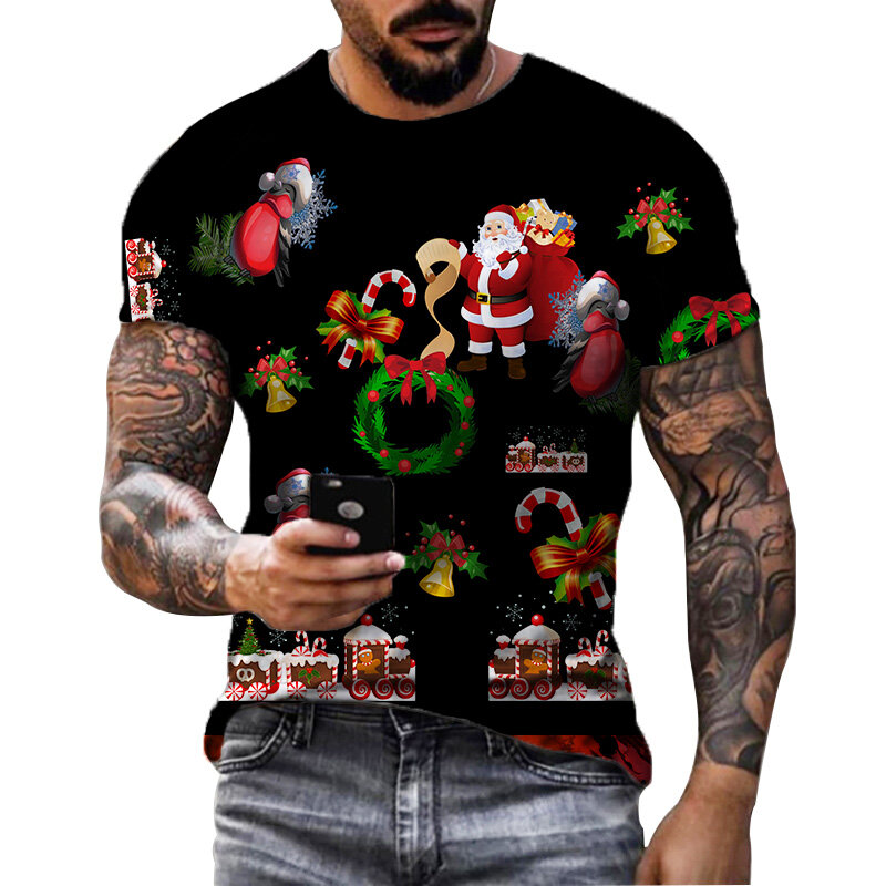 Kerstman Snowman Kerst Kleding Mannen T-shirt Classic Tee Tops Man Casual Korte Mouw Mode Hip Hop Harajuku Streetwear