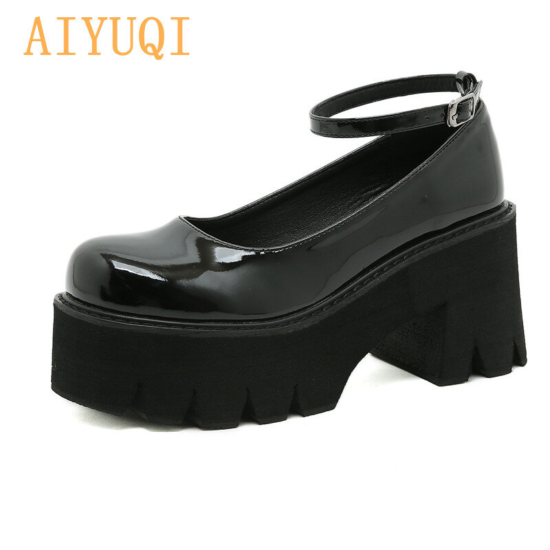 Sapatos femininos mary jane aiyuqi, calçados de salto alto grosso, estilo britânico, tamanhos grandes e 41, 42