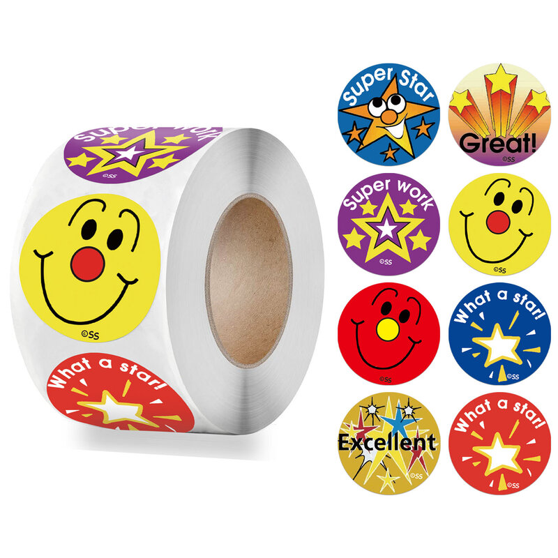 500 pces/rolo criativo estrela smiley recompensa adesivo para crianças material escolar recompensa adesivo círculo crianças brinquedo adesivos