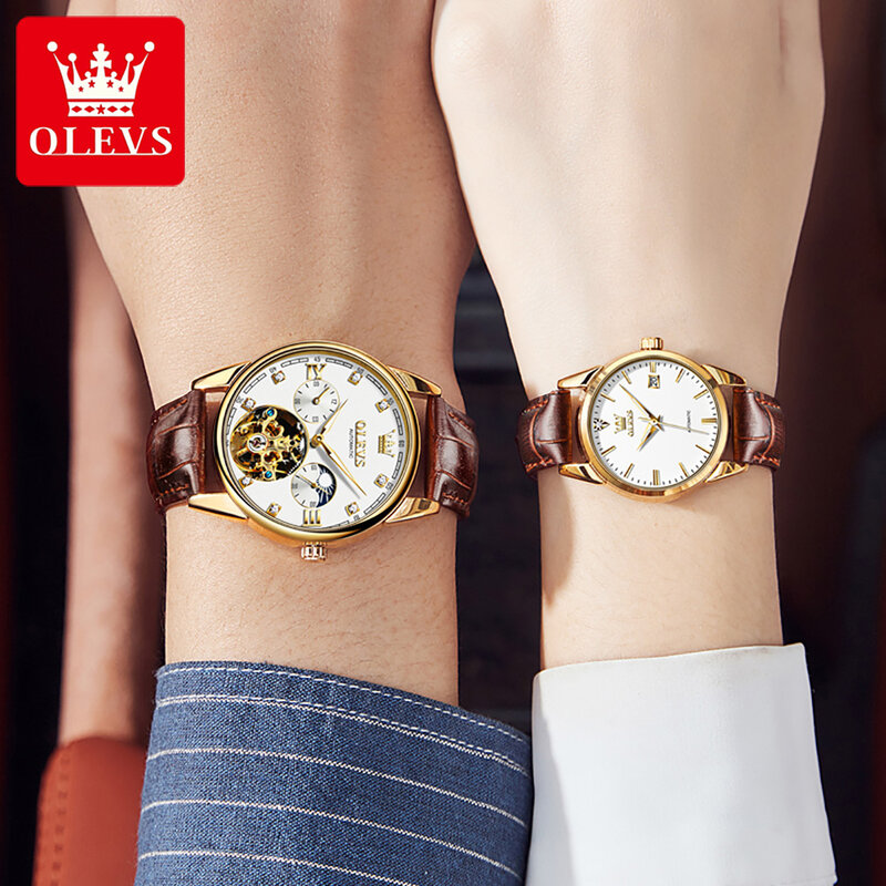 2021 OLEVS New Fashion Ladies Couple Mechanical Clock Men's Watch Top Brand Luxury Ladies Clock Watch Men's Couple Watch 3601