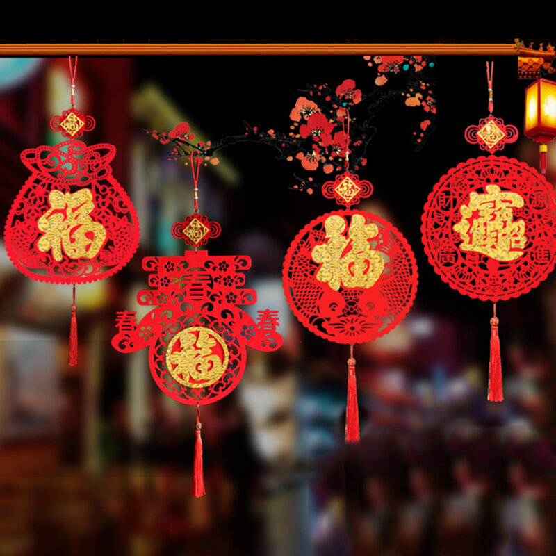 Chinesische Neue Jahr Viel Glück Hängen Anhänger Chinesischen Knoten Große Rote Fu Charakter Ornamente Festlichen Segen Laterne Quaste Anhänger