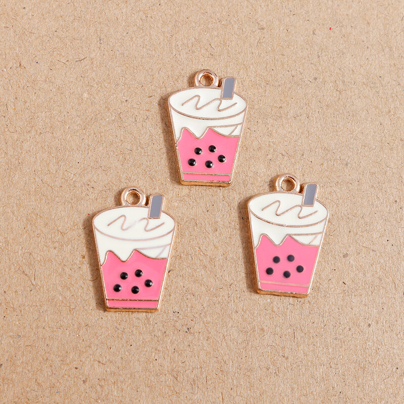 10pcs 15*22mm Drink Charms Enamel Summer Milk Tea Charms Pendants for DIY Necklace Earrings Jewelry Making Findings Accessories