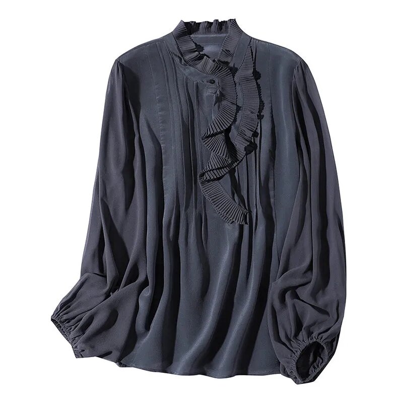Шелковая рубашка для женщин, Новинка лета 2021, дизайнерская нишевая рубашка с оборками во французском стиле, рубашка из шелка тутового шелко...