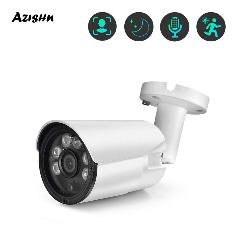 AZISHN 8MP 4K كاميرا شبكية عالية الوضوح كشف الوجه المزدوج مصدر الضوء الأشعة تحت الحمراء للرؤية الليلية 48 فولت POE كاميرا مراقبة فيديو في الهواء الطلق