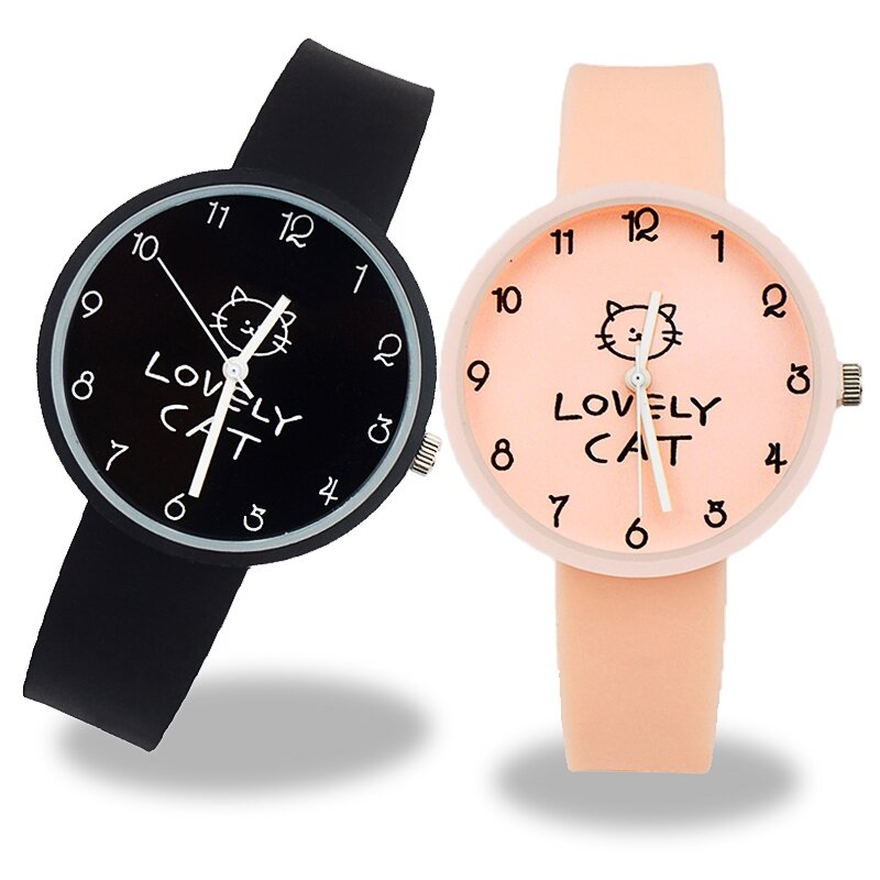 Часы Детские кварцевые для девочек и мальчиков, студенческие водонепроницаемые, с браслетом с котом