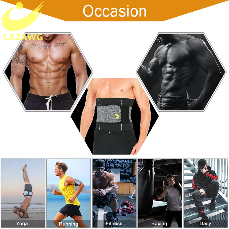 LAZAWG – ceinture de sudation en néoprène pour hommes, entraîneur de taille, Sauna, amincissant, modelant le corps, contrôle du ventre, perte de poids